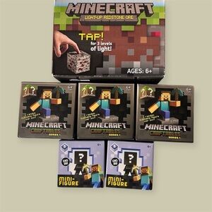 Rare Minecraft Light-Up Redstone Ore + Mini Figures Set